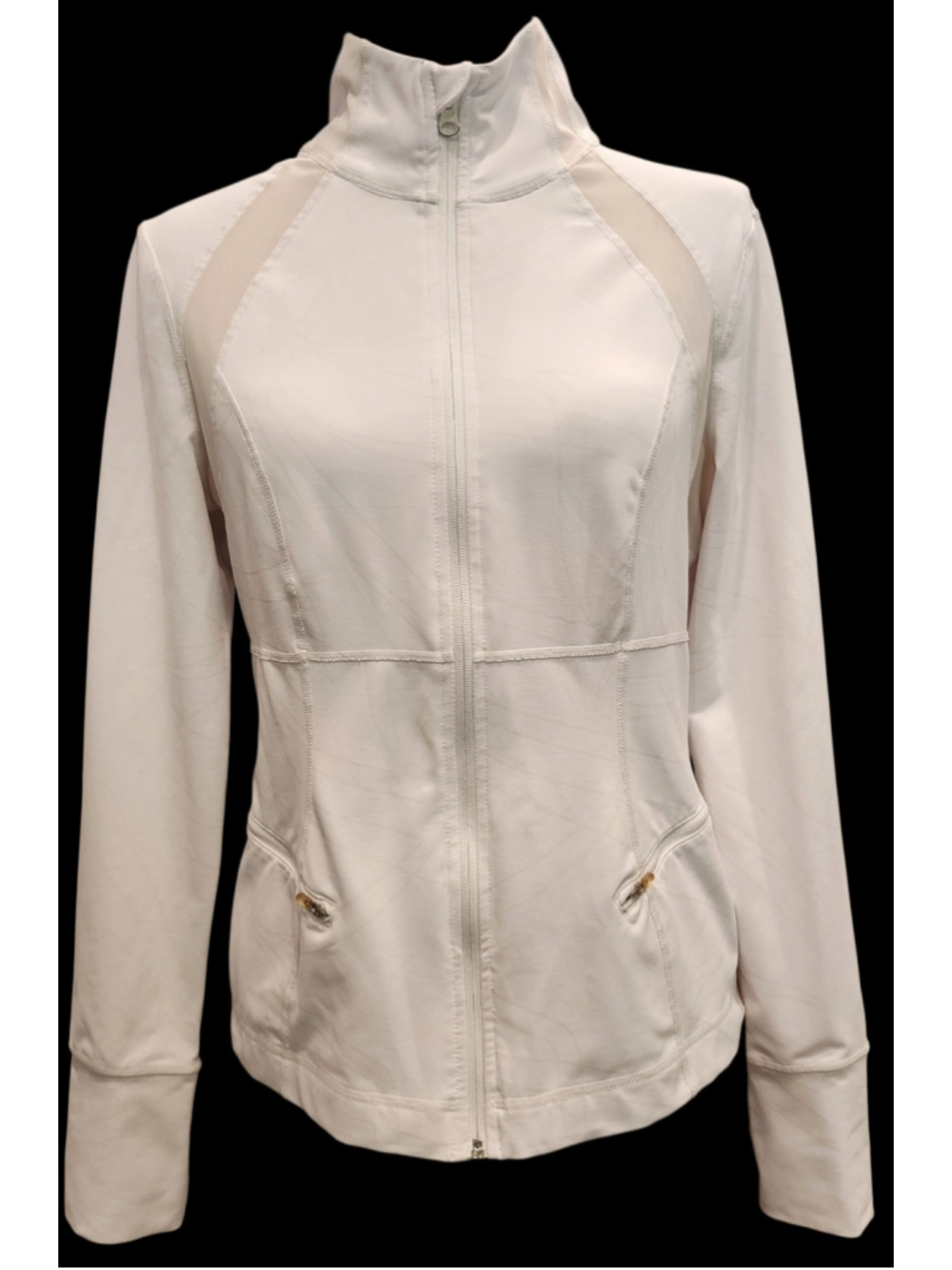 Zella White Full Zip Jacket Mesh Trim Athletic Running Track Active Women's M